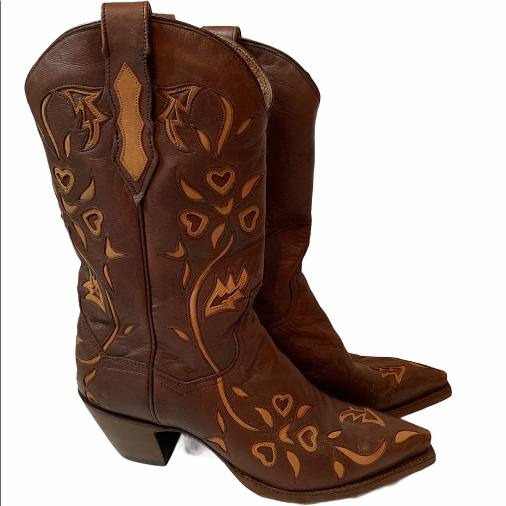 Leather Dan Post Rose 12” Cowboy Boots Size 9